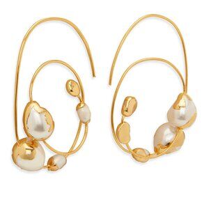 Gold Zuri Hoop Earrings With Baroque Pearls By Dhwani Bansal